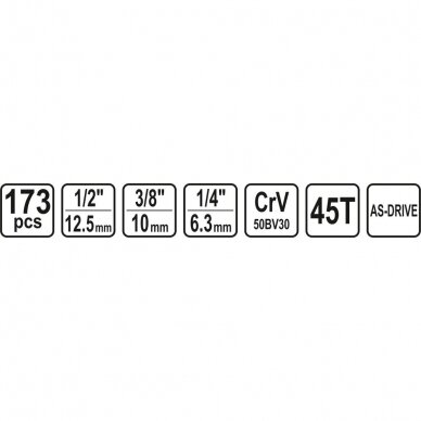 Įrankių rinkinys 173vnt. 1/4" 3/8" 1/2" 6br. star 4 Įrankių rinkinys 173vnt. 1/4" 3/8" 1/2" 6br. star 4