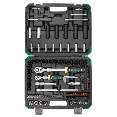 Įrankių rinkinys su ilginamomis terkšlėmis 108+6vnt. 1/4" 1/2" 1