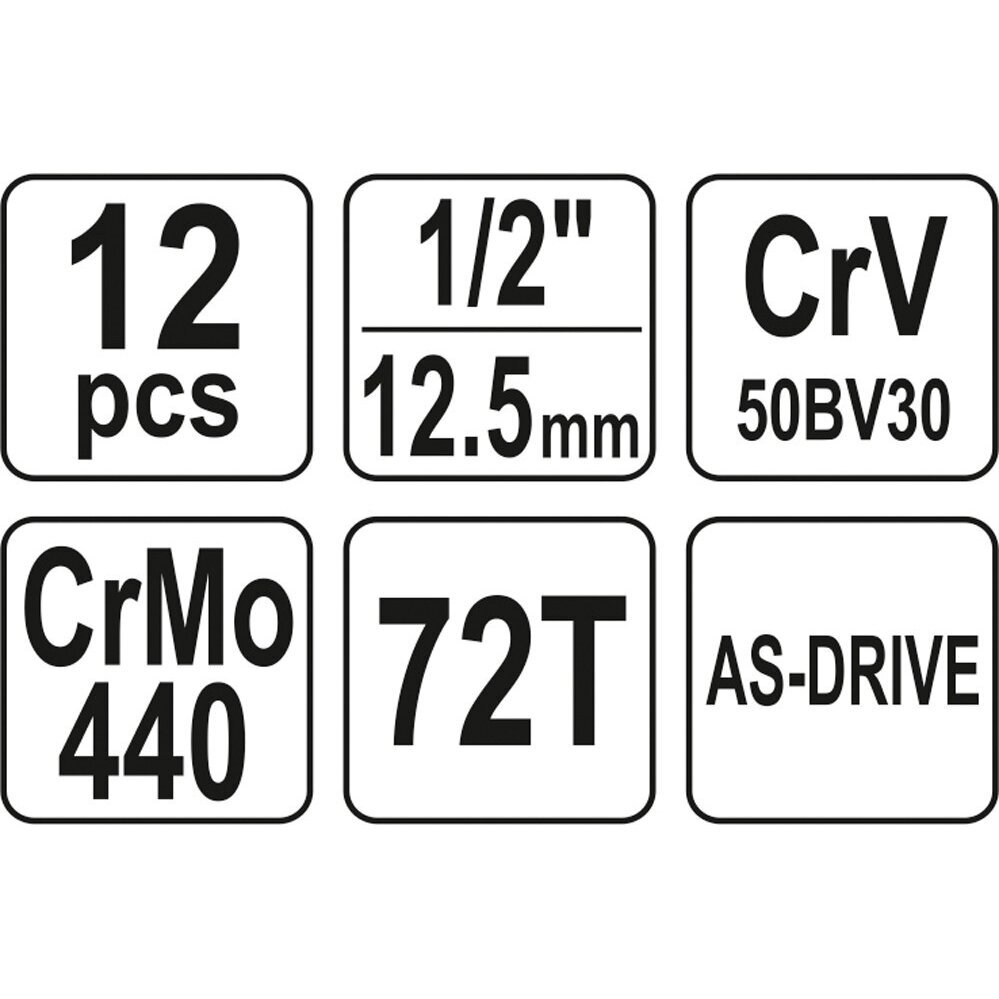 Galvučių rinkinys su terkšle 12vnt. 1/2" 3