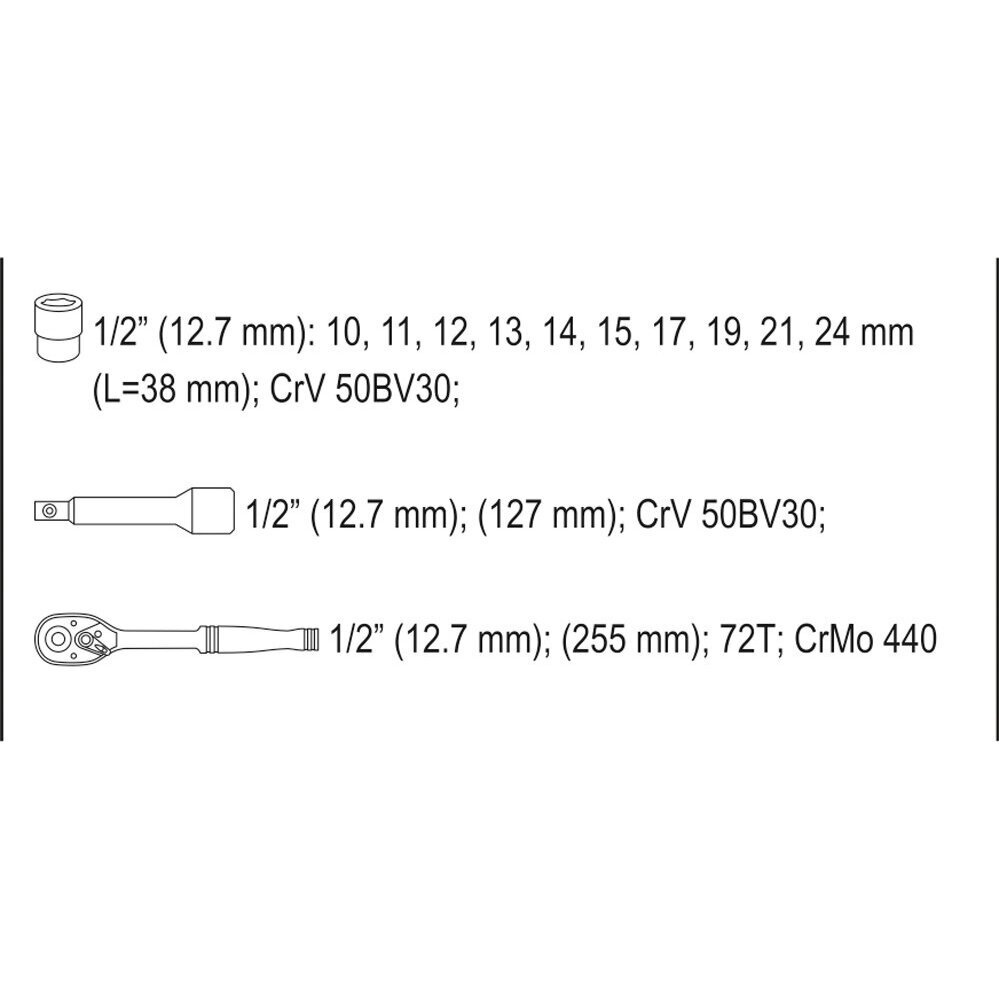 Galvučių rinkinys su terkšle 12vnt. 1/2" 4