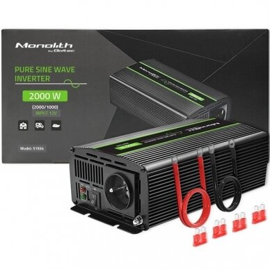Įtampos keitiklis Qoltec Pure Sine Wave Monolith 1000W 12-24V 1 Įtampos keitiklis Qoltec Pure Sine Wave Monolith 1000W 12-24V 1