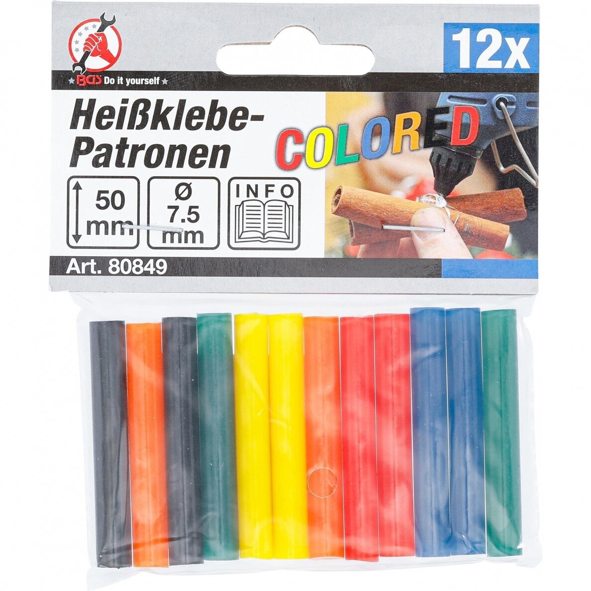 Karštų klijų lazdelės spalvotos 7.5x50mm 12vnt. 80849 1