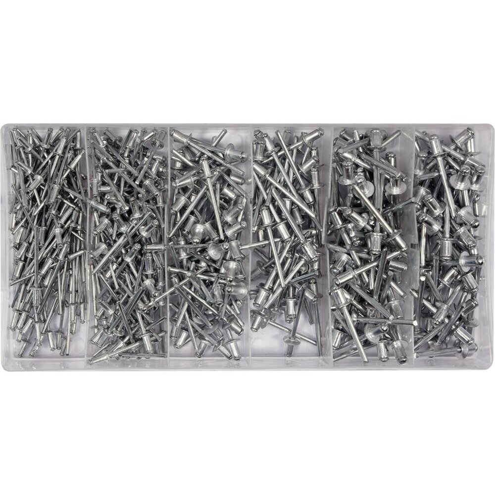 Kniedžių rinkinys dėžutėje mix Ø2.4-4.8mm 400vnt. YT-36420 Kniedžių rinkinys dėžutėje mix Ø2.4-4.8mm 400vnt. YT-36420