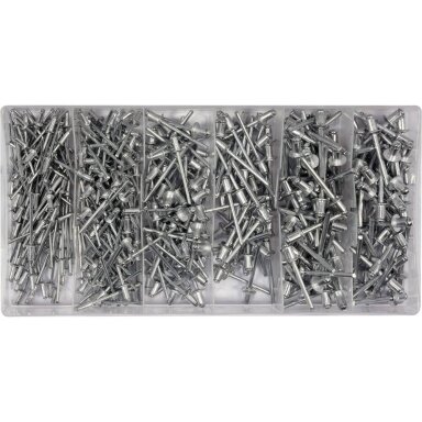 Kniedžių rinkinys dėžutėje mix Ø2.4-4.8mm 400vnt. YT-36420 Kniedžių rinkinys dėžutėje mix Ø2.4-4.8mm 400vnt. YT-36420