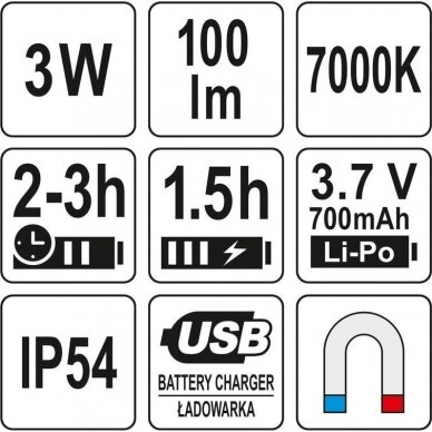 Lempa įkraunama su magnetu lanksti usb 3 Lempa įkraunama su magnetu lanksti usb 3