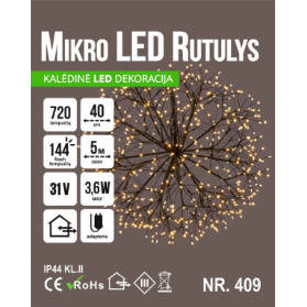 Mikro LED rutulys 720led 40cm Šiltai baltas 2 Mikro LED rutulys 720led 40cm Šiltai baltas 2