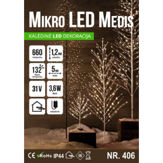 Mikro LED medis 660led 120cm Šiltai baltas 2 Mikro LED medis 660led 120cm Šiltai baltas 2
