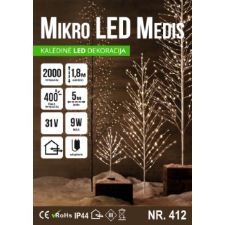Mikro LED medis 2000led 180cm Šiltai baltas 2 Mikro LED medis 2000led 180cm Šiltai baltas 2