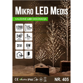 Mikro LED medis 1200led 150cm Šiltai baltas 2 Mikro LED medis 1200led 150cm Šiltai baltas 2