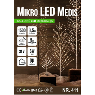 Mikro LED medis 1500led 150cm Šiltai baltas 2 Mikro LED medis 1500led 150cm Šiltai baltas 2