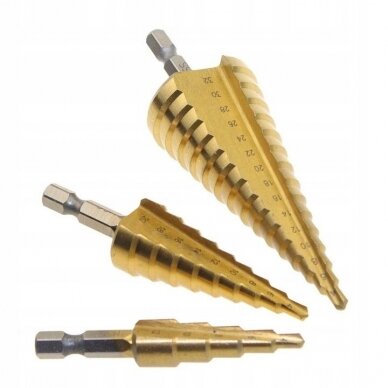 Pakopinių grąžtų rinkinys HEX 3vnt. 4-32mm Pakopinių grąžtų rinkinys HEX 3vnt. 4-32mm