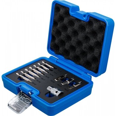 Pažeistų Torx varžtų ištraukiklių rinkinys T10–T55 11vnt. 74785 1 Pažeistų Torx varžtų ištraukiklių rinkinys T10–T55 11vnt. 74785 1