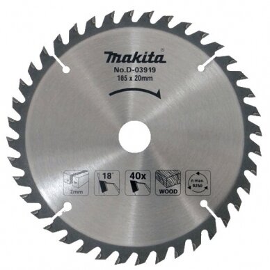 Pjūklas medžiui 185x30/20/16x2.0mm 40T 15° Pjūklas medžiui 185x30/20/16x2.0mm 40T 15°