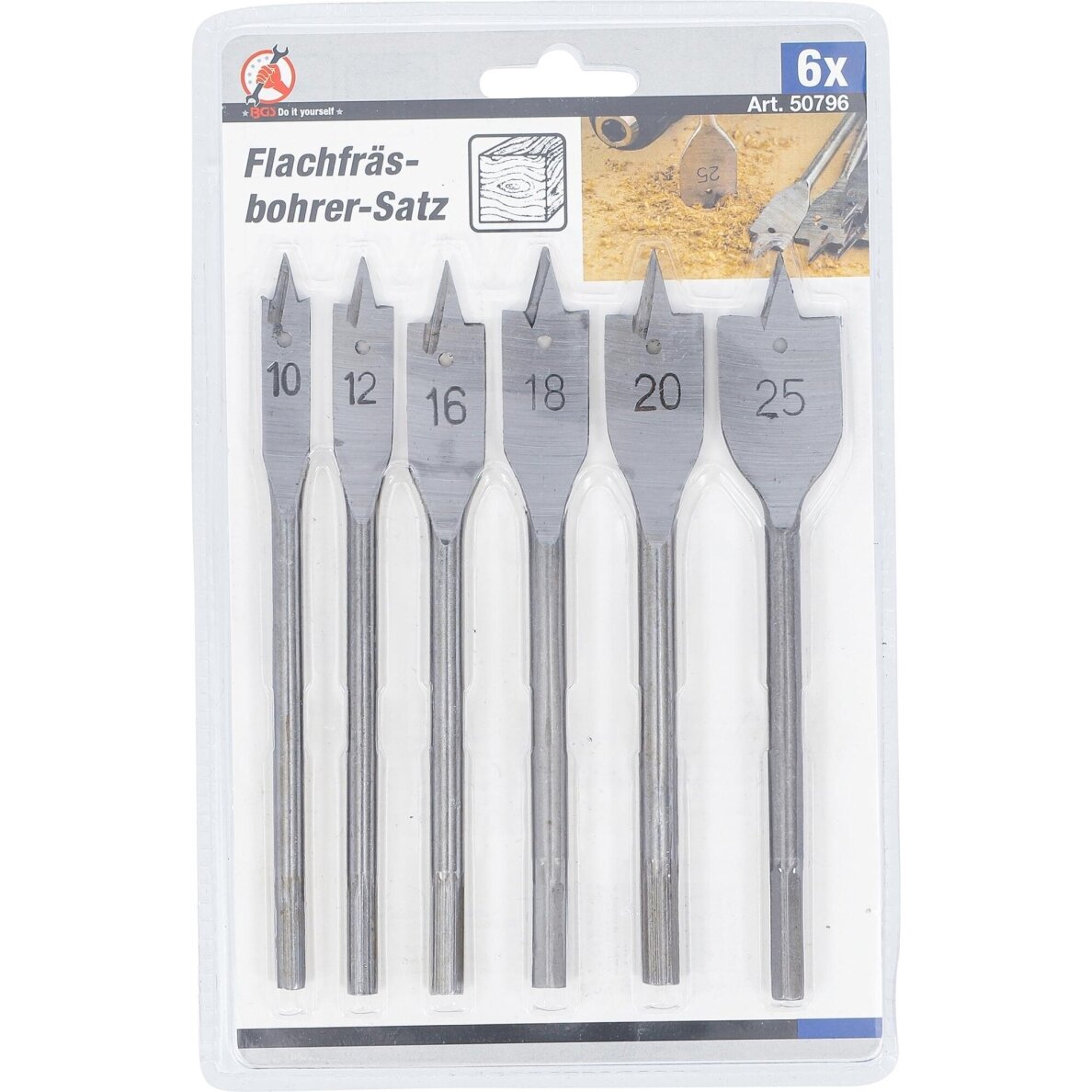 Plunksninių grąžtų rinkinys 10-25mm 6vnt. 50796 Plunksninių grąžtų rinkinys 10-25mm 6vnt. 50796
