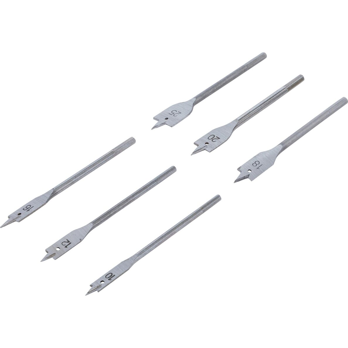 Plunksninių grąžtų rinkinys 10-25mm 6vnt. 50796 2 Plunksninių grąžtų rinkinys 10-25mm 6vnt. 50796 2