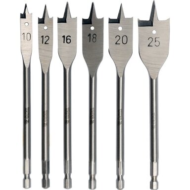 Plunksninių grąžtų rinkinys 1/4" 10-25mm 6vnt. Plunksninių grąžtų rinkinys 1/4" 10-25mm 6vnt.
