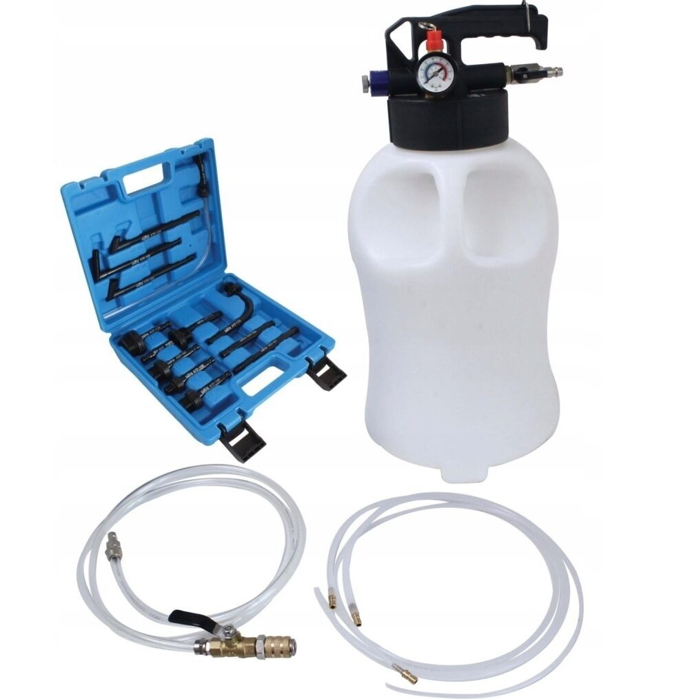 Pneumatinis tepalo užpylimo ir išsiurbimo įrenginys su ATF adapteriais 10l 15vnt. Pneumatinis tepalo užpylimo ir išsiurbimo įrenginys su ATF adapteriais 10l 15vnt.