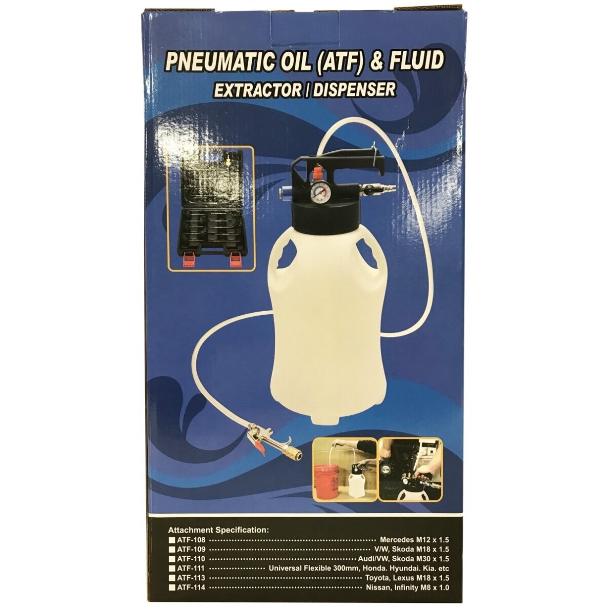 Pneumatinis tepalo užpylimo ir išsiurbimo įrenginys su ATF adapteriais 6l 15vnt. 5 Pneumatinis tepalo užpylimo ir išsiurbimo įrenginys su ATF adapteriais 6l 15vnt. 5