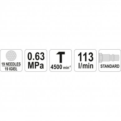 Pneumatinis adatinis šlifuoklis 19 adatų 1/4" YT-09910 1