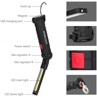 Prožektorius darbo cob-led įkraunamas 3W MINI 1 Prožektorius darbo cob-led įkraunamas 3W MINI 1