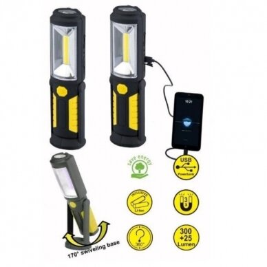Prožektorius darbo COB LED + LED įkraunamas vartomas 3W+1W 3 Prožektorius darbo COB LED + LED įkraunamas vartomas 3W+1W 3