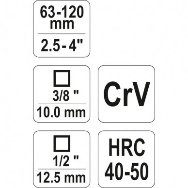 Raktas tepalo filtrui suspaudžiamas 3 kojų 1/2" 3/8" 63-102mm 1