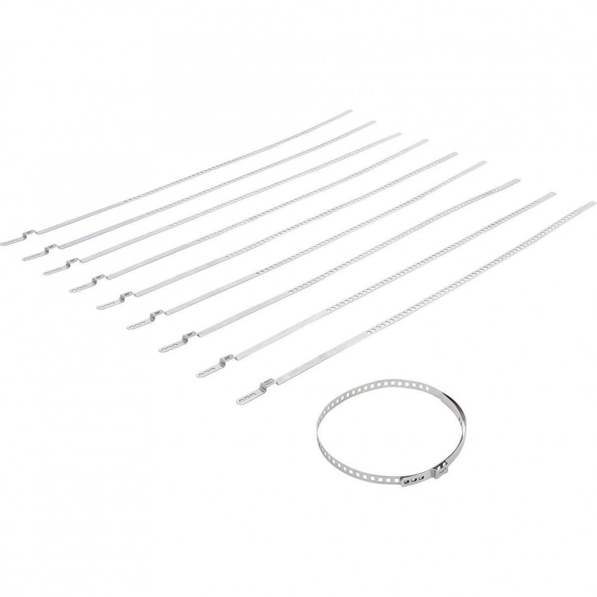 Nerūdijančio plieno sąvaržų rinkinys pusašių gumoms 7mm 50-120mm 10vnt. 70328 Nerūdijančio plieno sąvaržų rinkinys pusašių gumoms 7mm 50-120mm 10vnt. 70328
