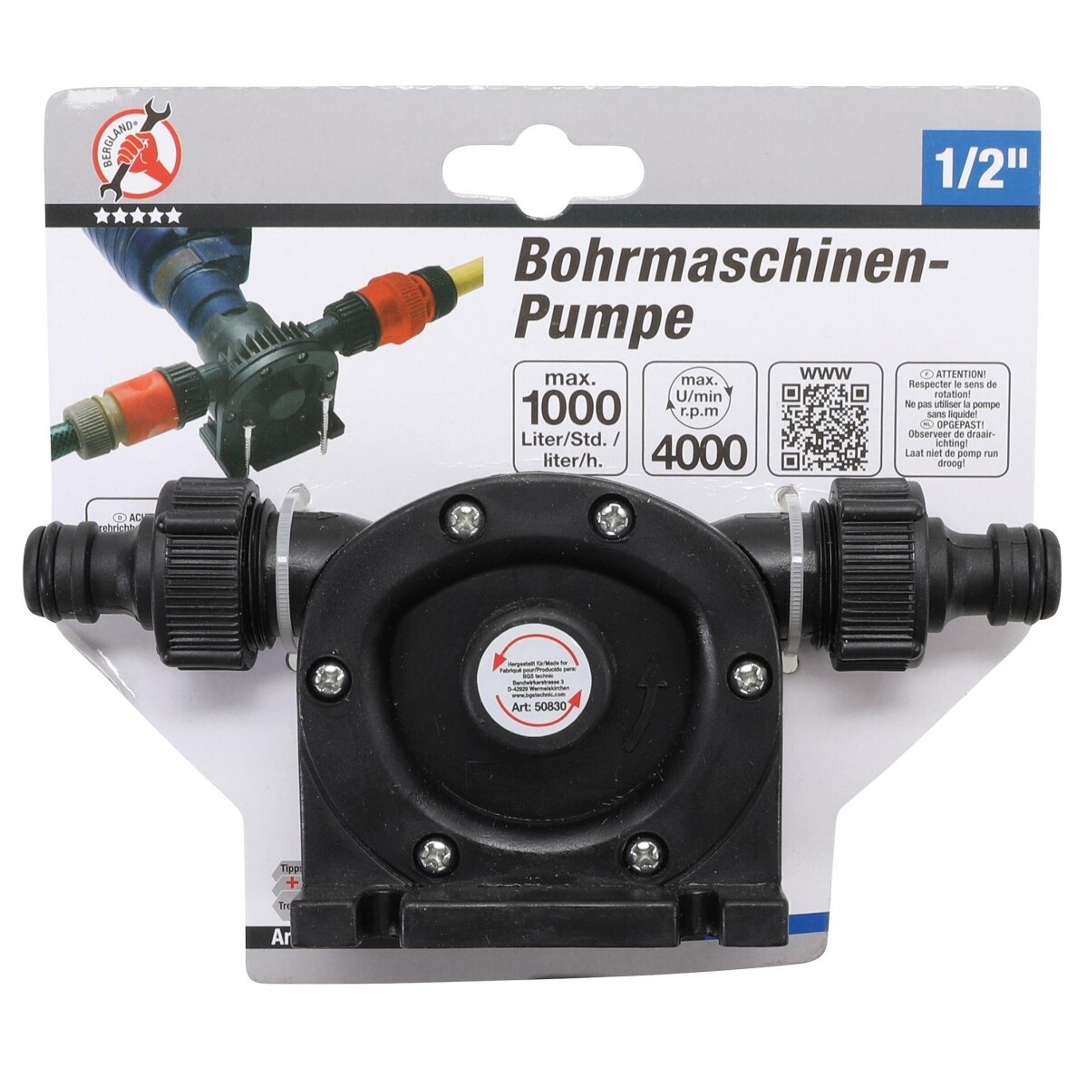 Siurblys su antgaliais statomas į grąžtą 1/2" 1000l/h 50830 1 Siurblys su antgaliais statomas į grąžtą 1/2" 1000l/h 50830 1