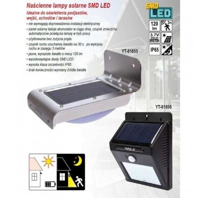 Sieninis žibintas su saulės baterijomis su judesio davikliu 6 SMD LED 4