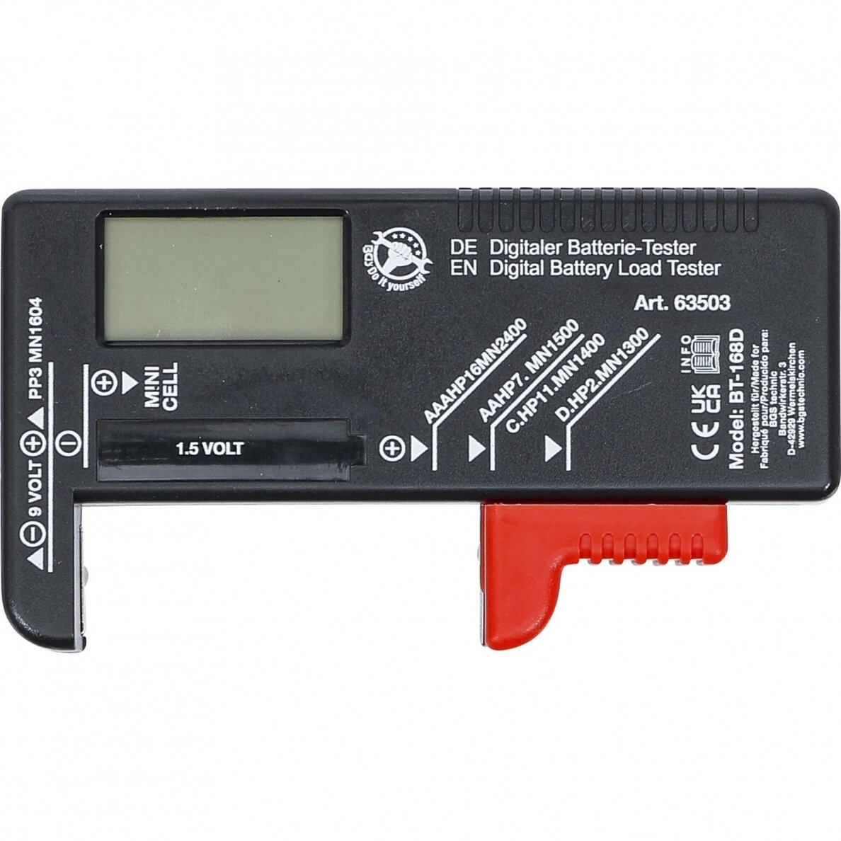 Skaitmeninis baterijų testeris 1.5V / 9V 63503 Skaitmeninis baterijų testeris 1.5V / 9V 63503