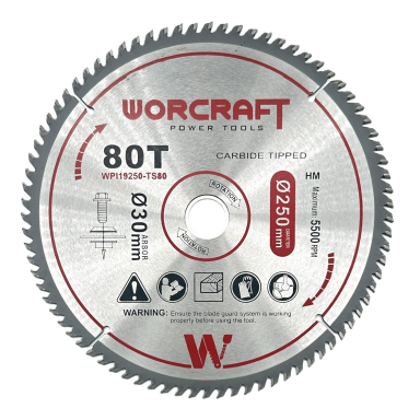 Skersinio pjovimo staklių TS-2000/MST20-255 pjovimo diskas WORCRAFT 30x250mm 80T
