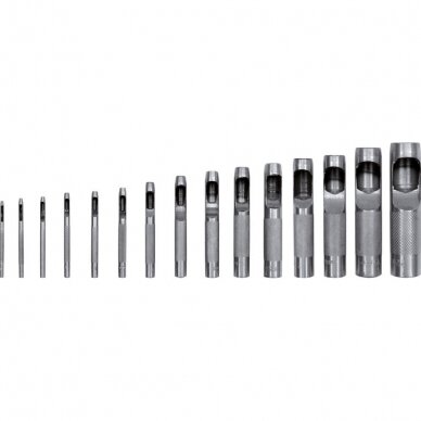 Skylių išmušėjų odoje rinkinys 15vnt. 2-22mm 1 Skylių išmušėjų odoje rinkinys 15vnt. 2-22mm 1