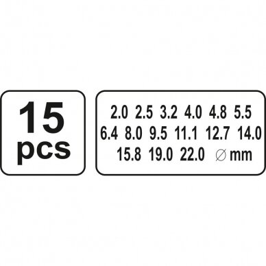 Skylių išmušėjų odoje rinkinys 15vnt. 2-22mm 3 Skylių išmušėjų odoje rinkinys 15vnt. 2-22mm 3