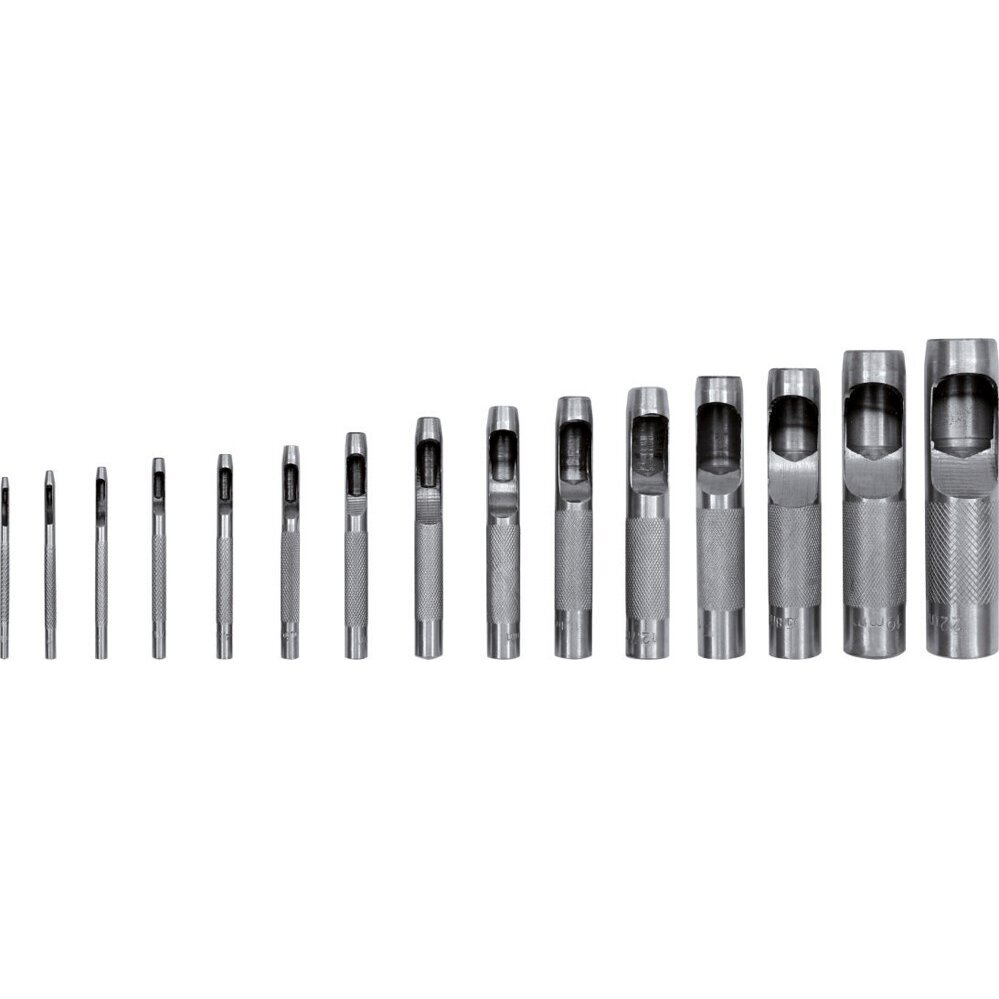 Skylių išmušėjų odoje rinkinys 15vnt. 2-22mm 1 Skylių išmušėjų odoje rinkinys 15vnt. 2-22mm 1