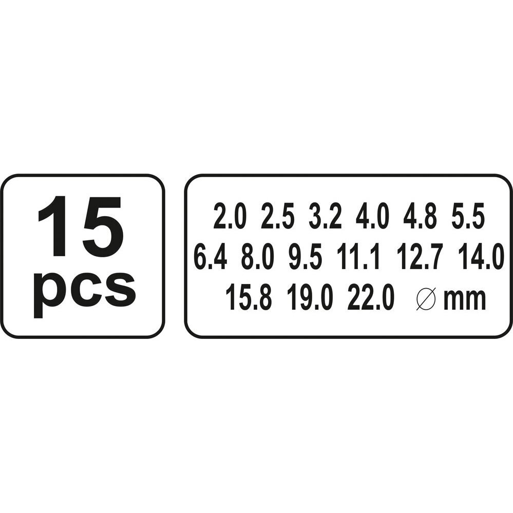 Skylių išmušėjų odoje rinkinys 15vnt. 2-22mm 3
