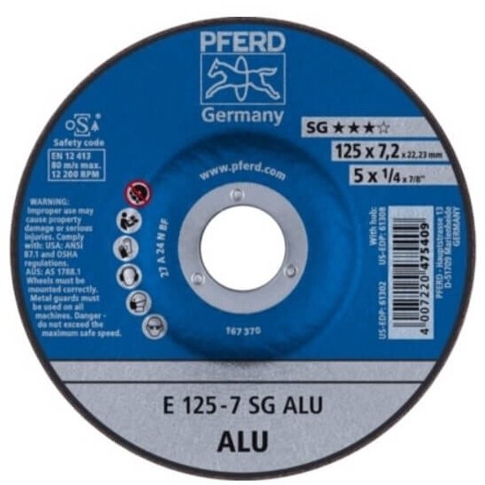 Šlifavimo diskas aliuminiui 125x7x22mm A24 N SG ALU Šlifavimo diskas aliuminiui 125x7x22mm A24 N SG ALU