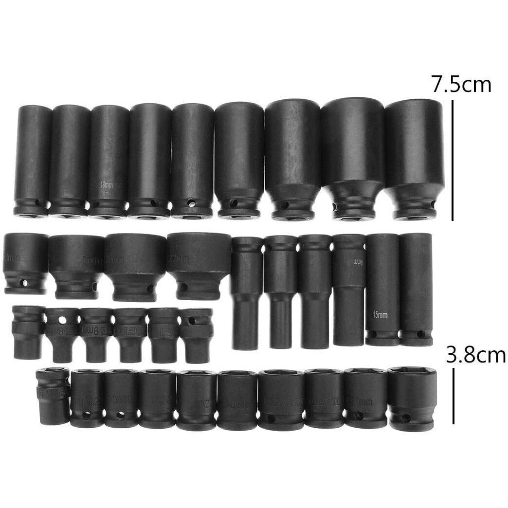 Smūginių ilgų ir trumpų galvučių rinkinys 1/2" 8-32mm 35vnt. 2 Smūginių ilgų ir trumpų galvučių rinkinys 1/2" 8-32mm 35vnt. 2
