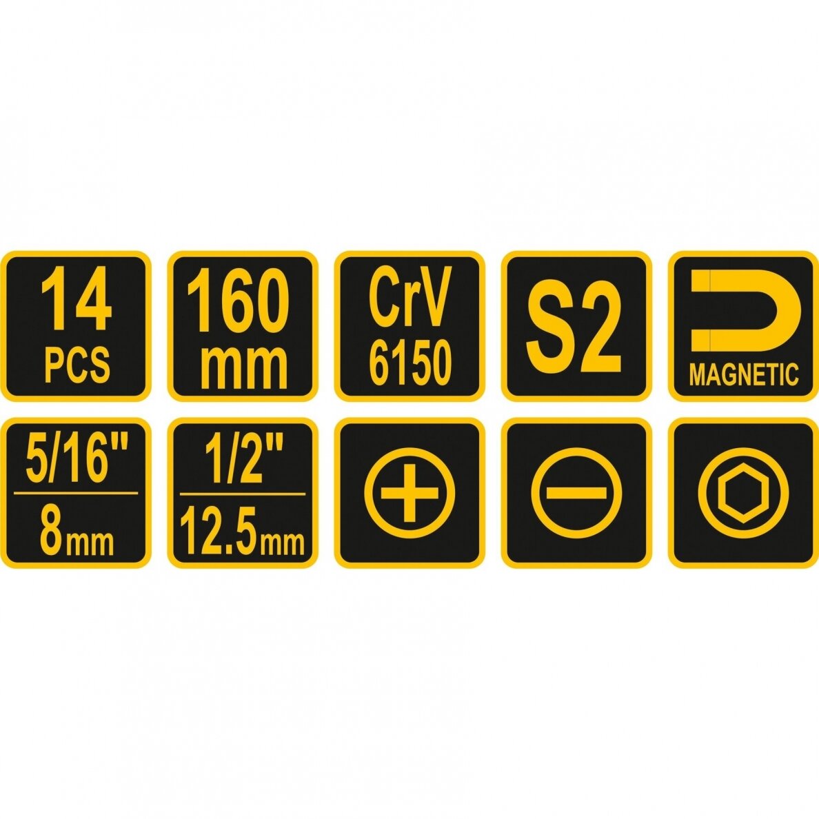 Atsuktuvas smūginis su antgaliais 1/2" 14vnt. 4 Atsuktuvas smūginis su antgaliais 1/2" 14vnt. 4