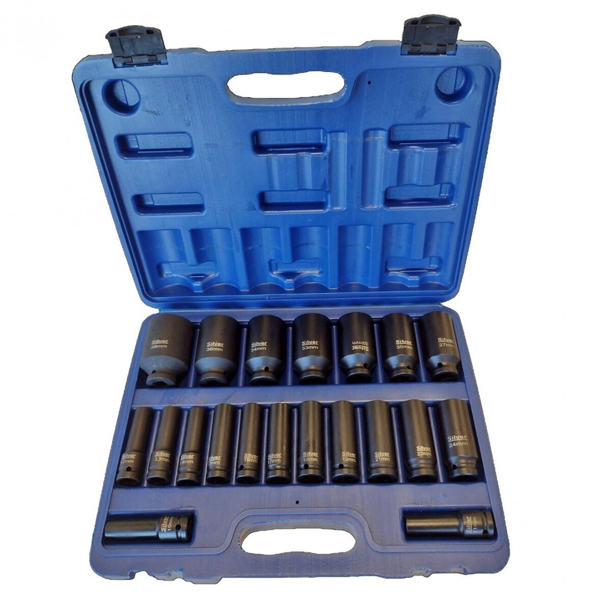 Smūginių ilgų galvučių rinkinys 1/2" 10-38mm 20vnt. S11661 Smūginių ilgų galvučių rinkinys 1/2" 10-38mm 20vnt. S11661