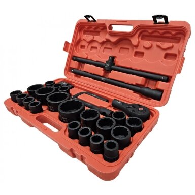 Galvučių rinkinys 12 kampų 3/4" + 1" 26vnt. (21-65mm) Galvučių rinkinys 12 kampų 3/4" + 1" 26vnt. (21-65mm)