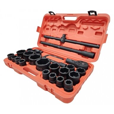Galvučių rinkinys 6 kampų 3/4" + 1" 26vnt. (21-65mm) Galvučių rinkinys 6 kampų 3/4" + 1" 26vnt. (21-65mm)