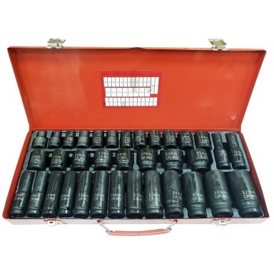 Smūginių ilgų ir trumpų galvučių rinkinys 1/2" 8-32mm 35vnt. Smūginių ilgų ir trumpų galvučių rinkinys 1/2" 8-32mm 35vnt.
