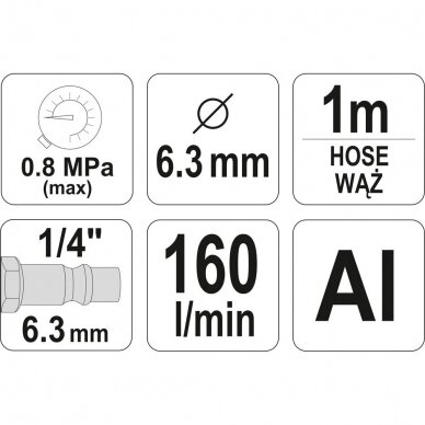 Smėliasrovė su žarna 1/4" YT-2375 1