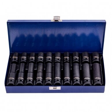 Smūginių ilgų ir trumpų galvučių rinkinys 1/2" 10-19mm 20vnt. Smūginių ilgų ir trumpų galvučių rinkinys 1/2" 10-19mm 20vnt.