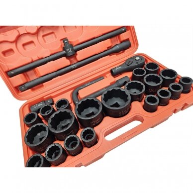 Galvučių rinkinys 12 kampų 3/4" + 1" 26vnt. (21-65mm) 2 Galvučių rinkinys 12 kampų 3/4" + 1" 26vnt. (21-65mm) 2