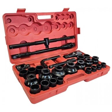 Galvučių rinkinys 6 ir 12 kampų 3/4" + 1" 26vnt. (17-65mm) Galvučių rinkinys 6 ir 12 kampų 3/4" + 1" 26vnt. (17-65mm)