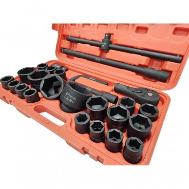 Galvučių rinkinys 6 kampų 3/4" + 1" 26vnt. (21-65mm) 2 Galvučių rinkinys 6 kampų 3/4" + 1" 26vnt. (21-65mm) 2