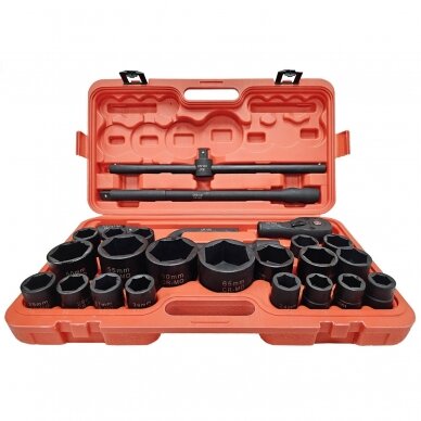 Galvučių rinkinys 6 kampų 3/4" + 1"  26vnt. (21-65mm) 3