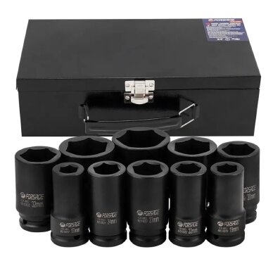 Smūginių galvučių rinkinys 6 kampų 3/4" 10vnt. (17-46mm) 1 Smūginių galvučių rinkinys 6 kampų 3/4" 10vnt. (17-46mm) 1
