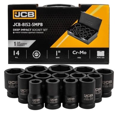Smūginių galvučių rinkinys 6 kampų 1" 14vnt. (22-60mm) 1